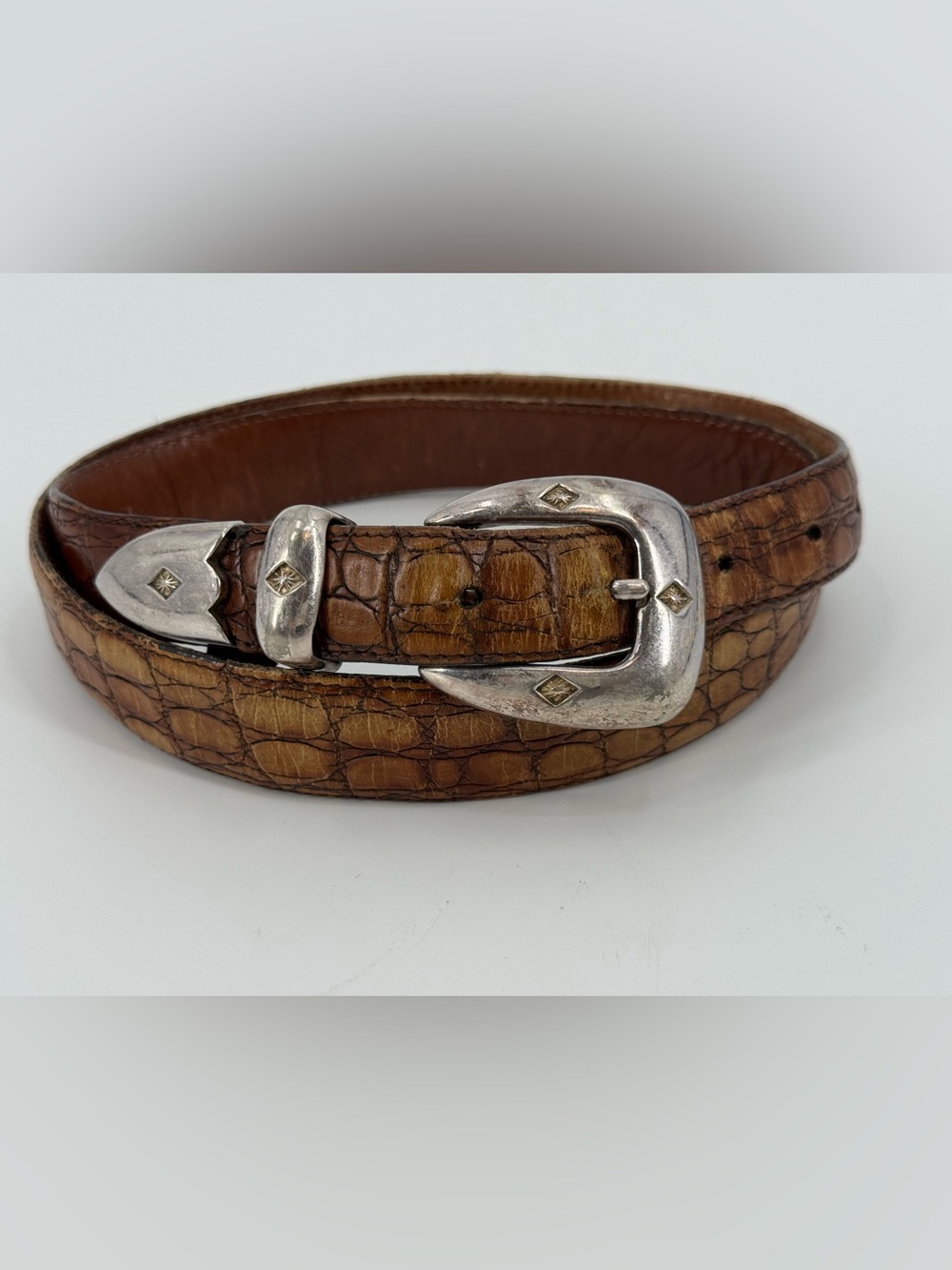 Vintage Arden Leather Croc Print Leather Belt 36